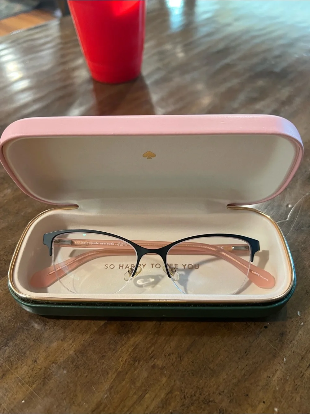 Kate Spade Adelina Black/Pink/Rose Gold Semi-Rim Cat-Eye Glasses w/ case